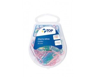 Lot de 100 attache-lettres – TOP OFFICE – 25 mm – Couleur