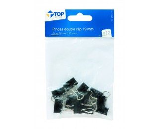 Lot 12 pinces double clips – TOP OFFICE – 19 mm