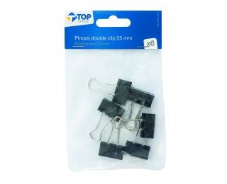Lot 6 pinces double clips – TOP OFFICE – 25 mm