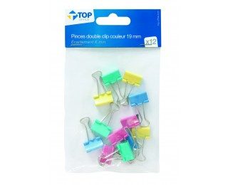 Boite 12 pinces double clips – Assortiment de couleurs