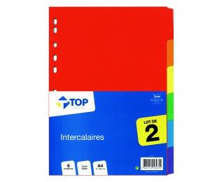 Lot de 2 intercalaires A4 – TOP OFFICE – 6 positions – Carte forte