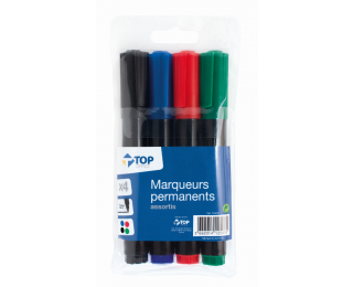 Lot de 4 marqueurs indélébiles multi-supports – TOP OFFICE – 4 couleurs