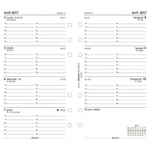 Recharge personal – FILOFAX – 1 semaine sur 2 pages – Horizontal