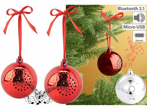2 boules de Noël avec bluetooth et haut-parleur intégré – Rouge Callstel