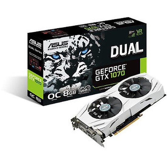 Asus GeForce GTX 1070 Dual OC – 8 Go GeForce GTX 1070, 1582 MHz (1607 MHz OC Mode), PCI-Express 16x, 8 Go, 8008 MHz