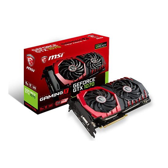 MSI GeForce GTX 1070 Gaming X – 8 Go GeForce GTX 1070, 1582 MHz (1607 MHz OC Mode), PCI-Express 16x, 8 Go, 8108 MHz