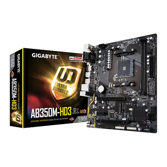 Gigabyte GA-AB350M-HD3 Jeu, Socket AM4, AMD B350, 2 ports PCI-Express 16x, 3200 MHz (DDR4), SATA Revision 3.0 (6 Gb/s), 1