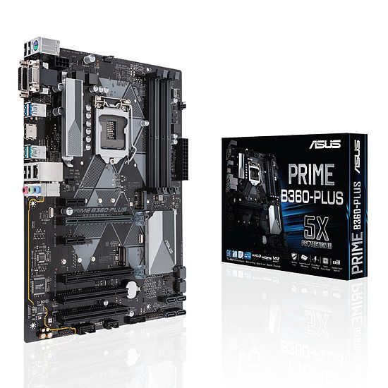Asus PRIME B360-PLUS Jeu, Socket 1151, Intel B360, 2 ports PCI-Express 16x, 2666 MHz (DDR4), SATA Revision 3.0 (6 Gb/s), 1