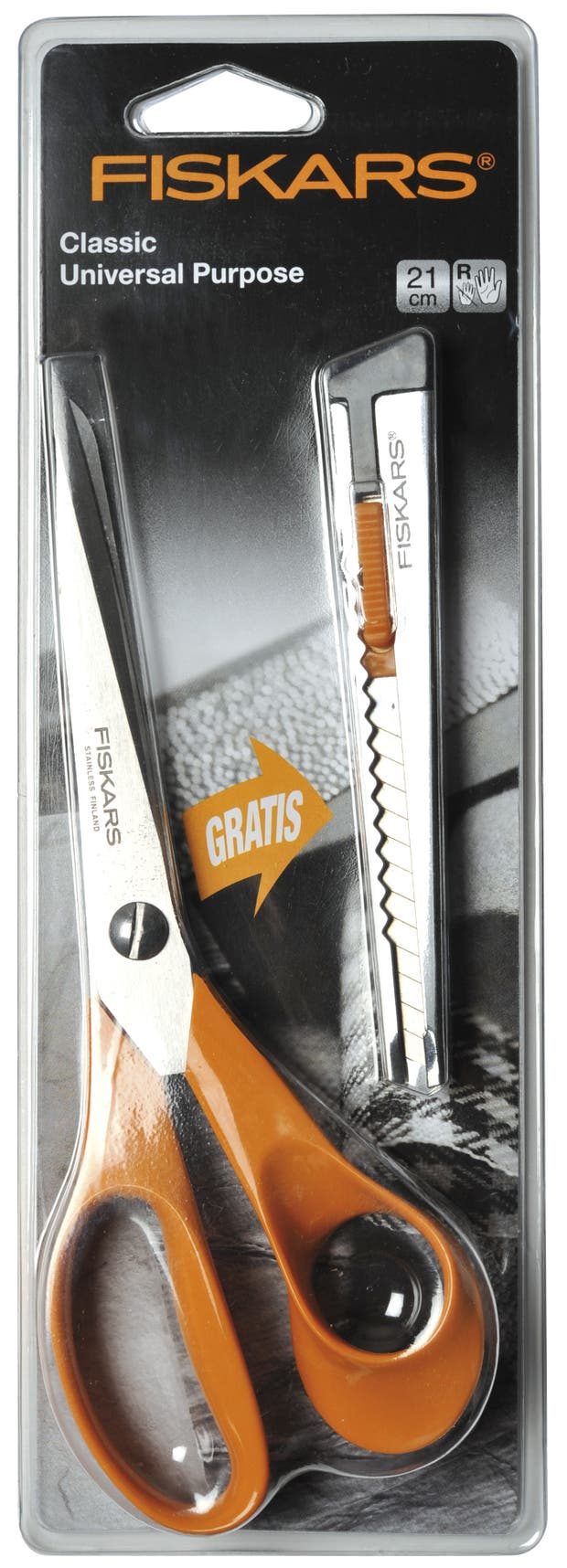 Ciseaux universels FISKARS, 21 cm + cutter 9mm offert