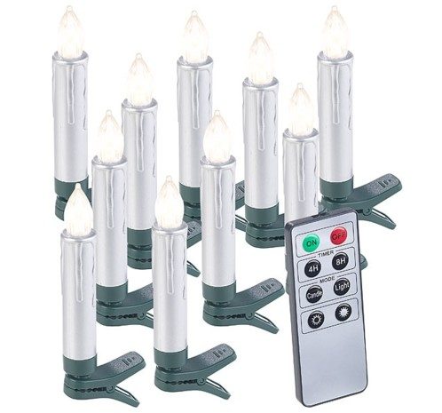 10 bougies LED pour sapin de Noël avec télécommande – coloris Argent