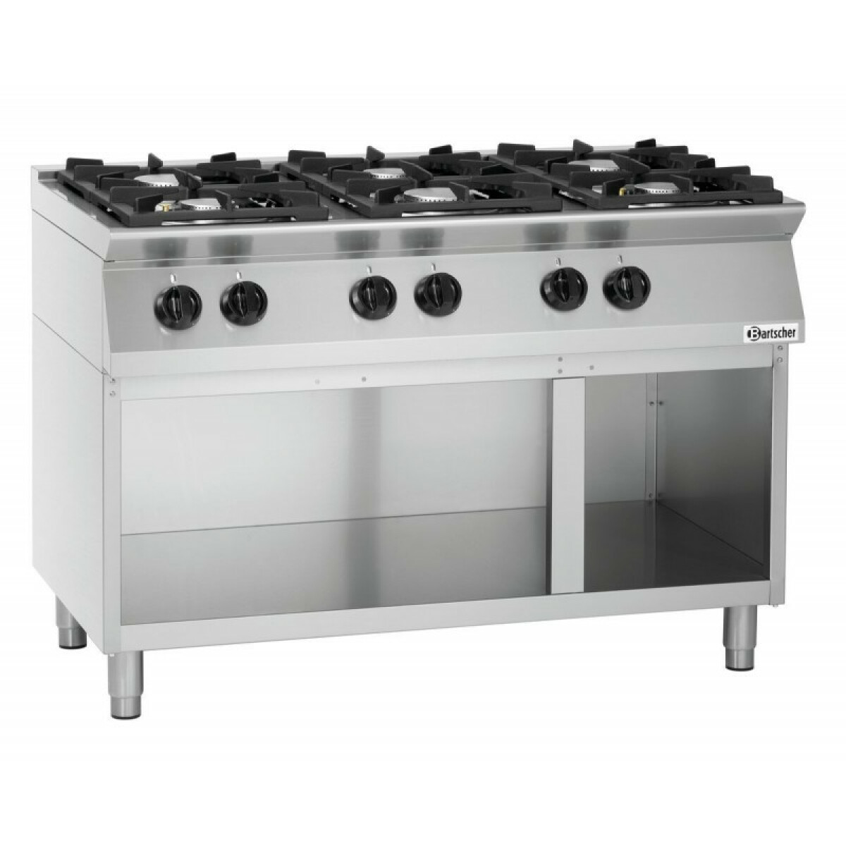 Piano de cuisson 6 brûleurs 28,5 kW – L1200xP700xH910-955 – soubassement ouvert – Bartscher
