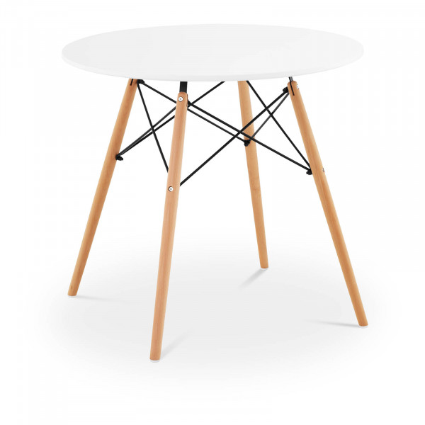 Table – Plateau rond – Ø 80 cm – Coloris blanc – Traverses noires en acier