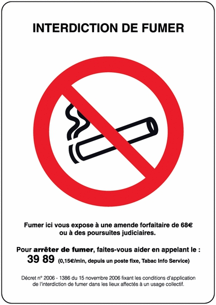 Panneaux rigides Novap – Panneau polystyrène choc – L 210 x H 297 mm – Interdiction de fumer