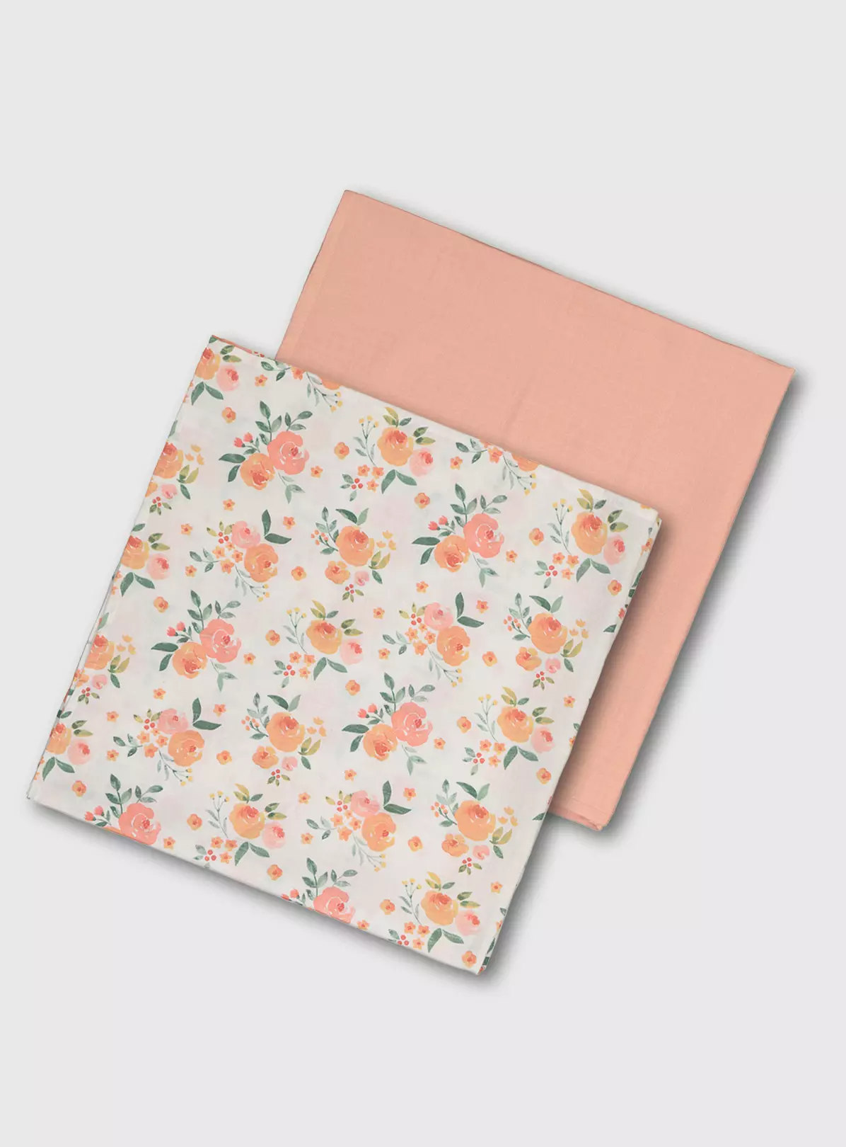 Peach & Floral Print Muslin Square 2 Pack – One Size