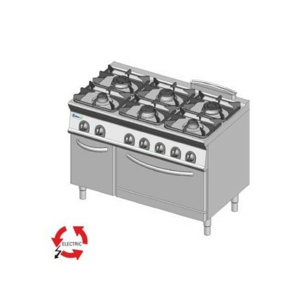 Fourneau gaz 6 feux avec four électrique ventilé GN 1/1 et placard – gamme 700 – Tecnoinox