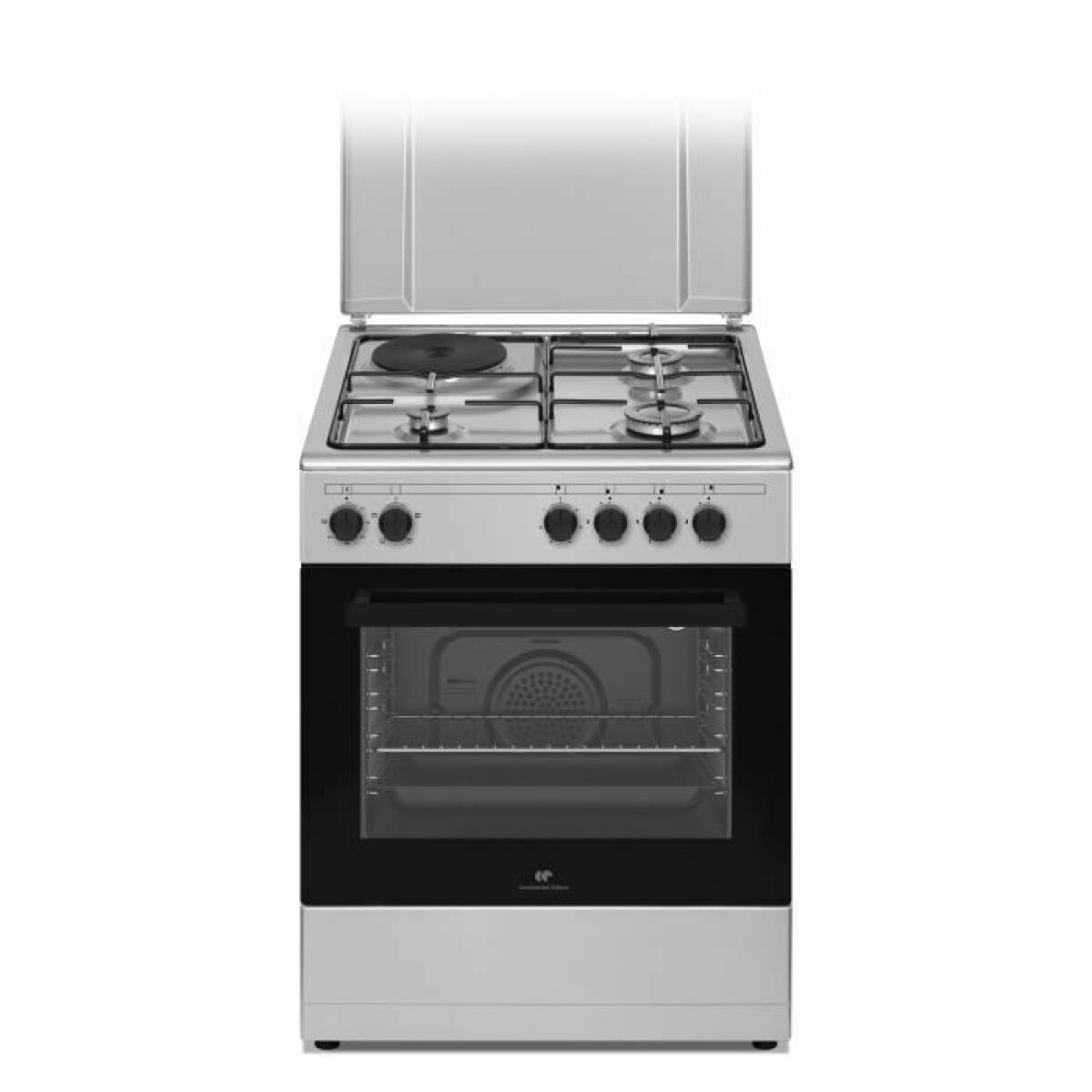 CONTINENTAL EDISON CECM60FCS – Cuisinière mixte – 3 feux gaz + 1 électrique – L59,8 x P61 xH83 cm – Silver