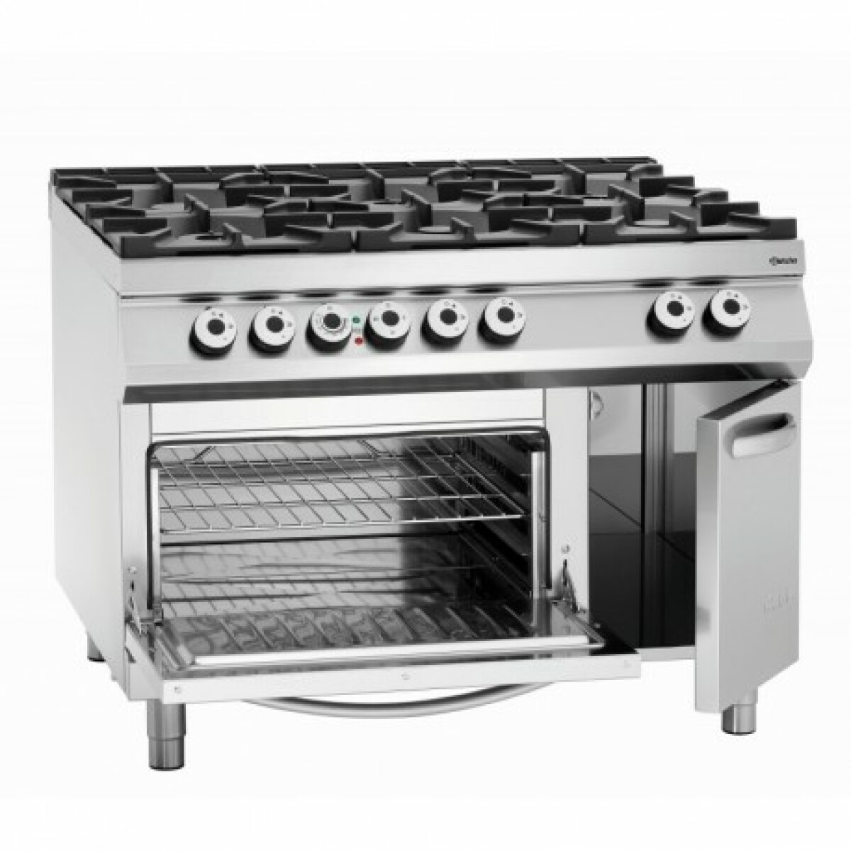 Fourneau à gaz 6 brûleurs – four électrique GN 2/1 et armoire neutre – Bartscher