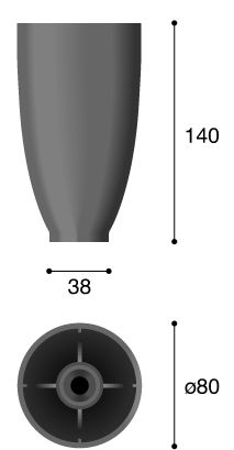 Pied de meuble rond : Pied de meuble ø 38 / 80 mm – fixation M10