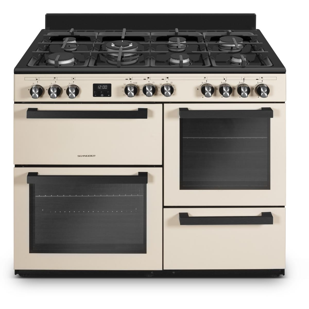 Piano de cuisson – SCG71MFRC – 7 feux Gaz – Wok – Largeur 100cm – 3 Fours électrique – Crème – SCHNEIDER