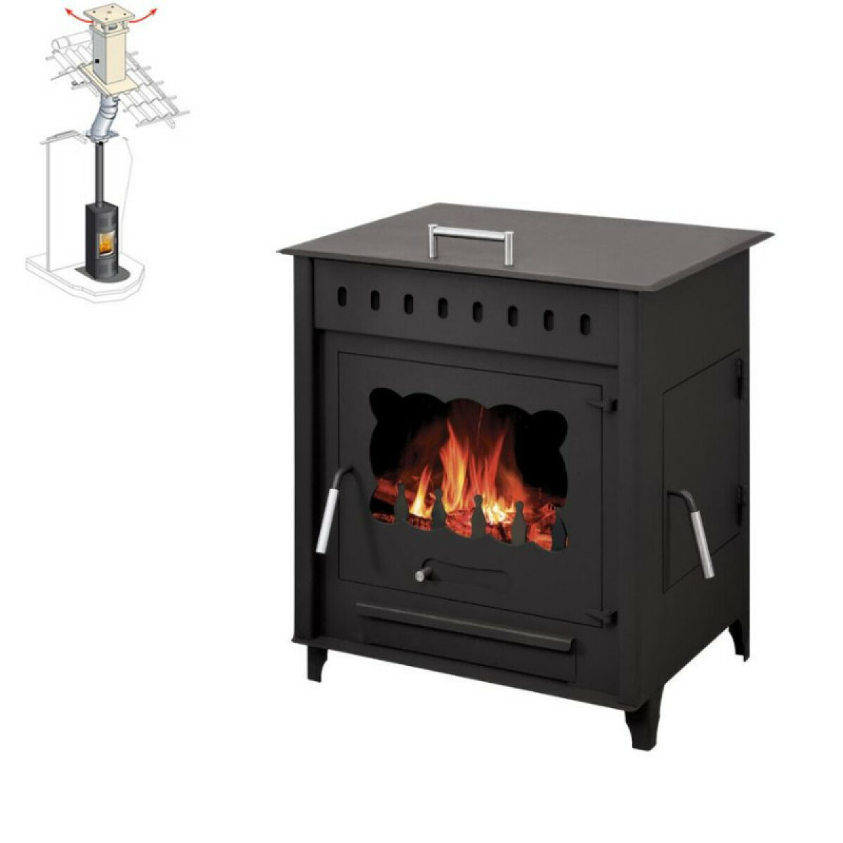 Pack Poêle à bois avec four SARA 12KW bûches 45cm + Kit Conduit 150 – Acier