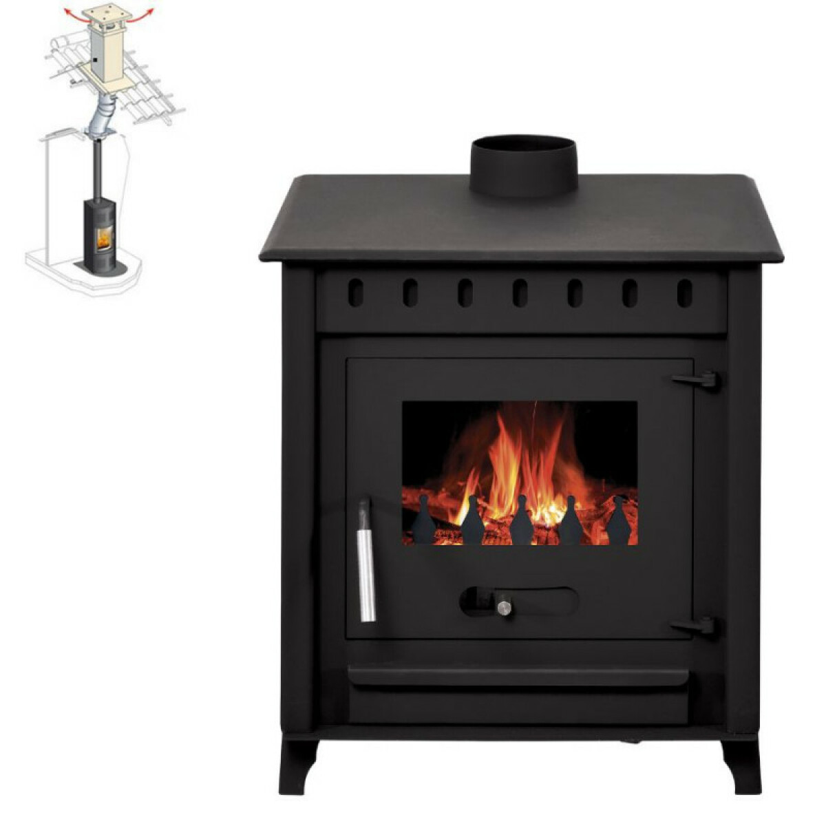 Pack Poêle à bois LYA 12KW bûches 45cm + Kit Conduit 150 – Acier