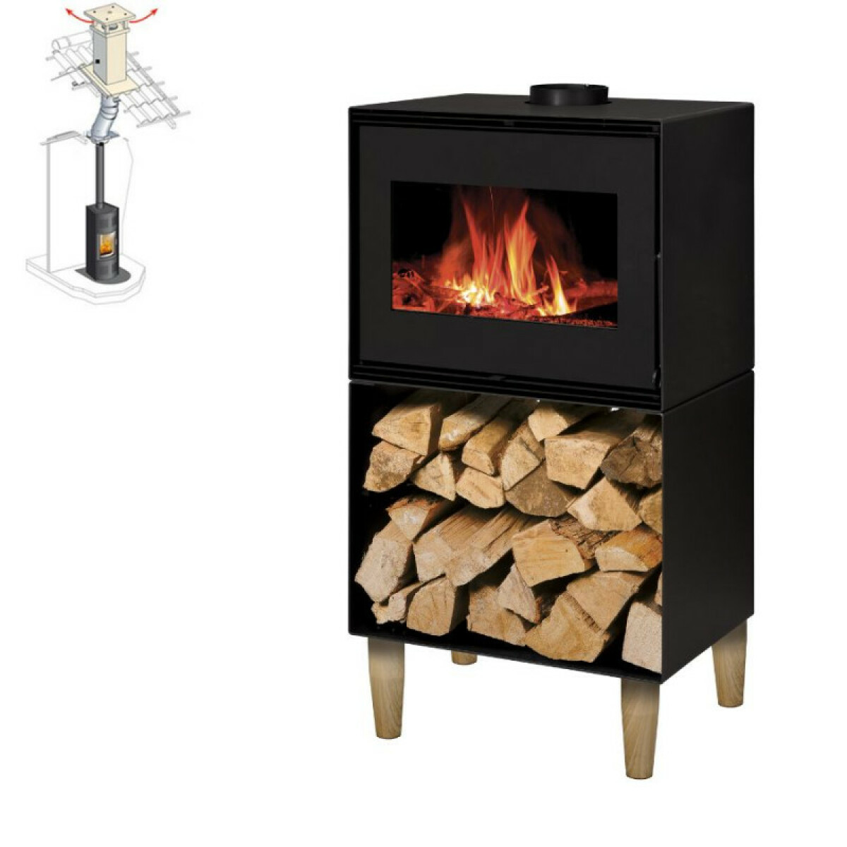 Pack Poêle à bois ANDREA 10KW bûches 50cm + Kit Conduit 150 – Noir