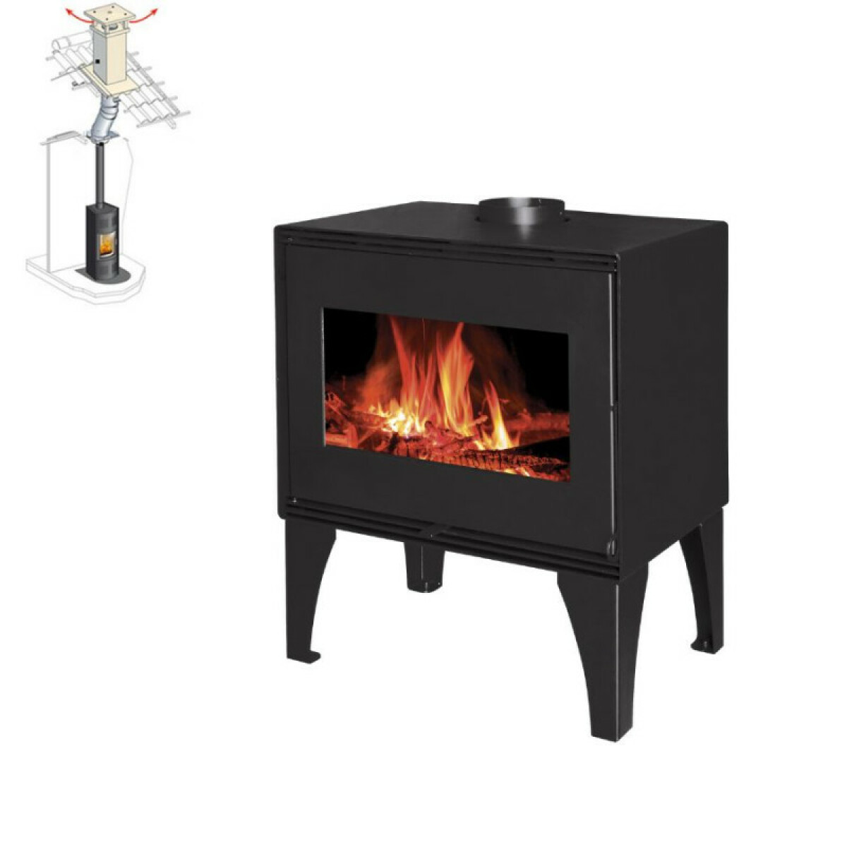 Pack Poêle à bois EDOARDO 10KW bûches 50cm + Kit Conduit 150 – Noir