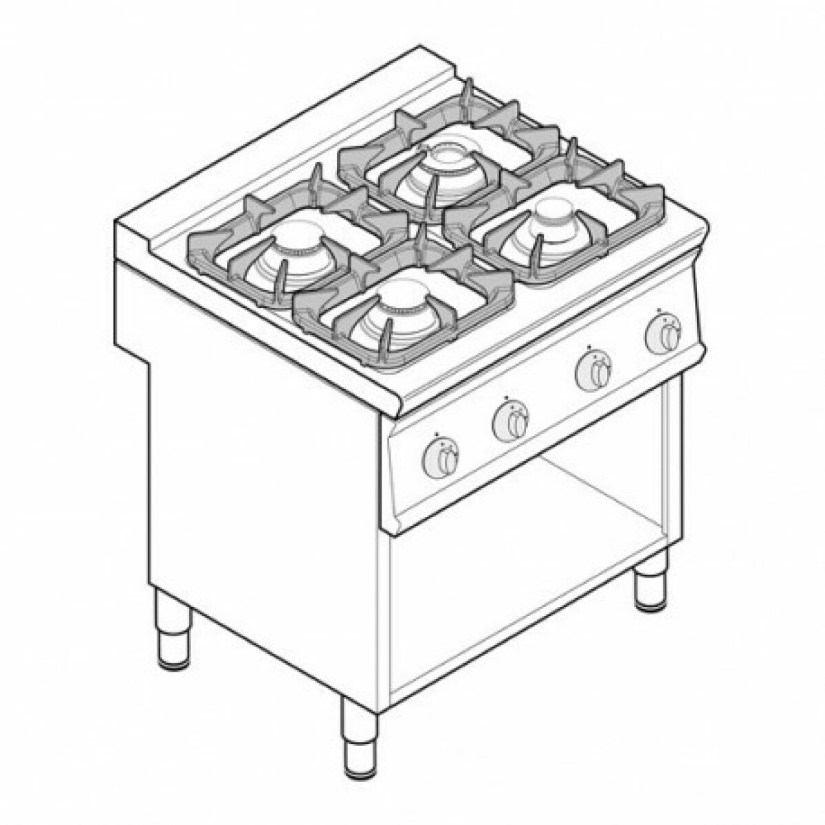 Fourneau sur meuble – top 4 feux vifs gaz sur placard ouvert 19,5 kW – gamme 700 – Tecnoinox