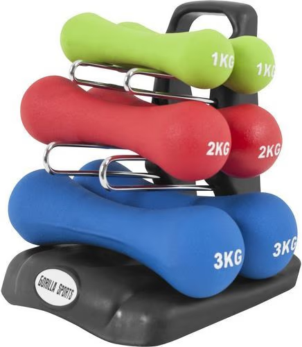 GORILLA SPORTS 12kg Ergonomique Dumbbell Set (2x1Kg, 2x2Kg und 2x3Kg)