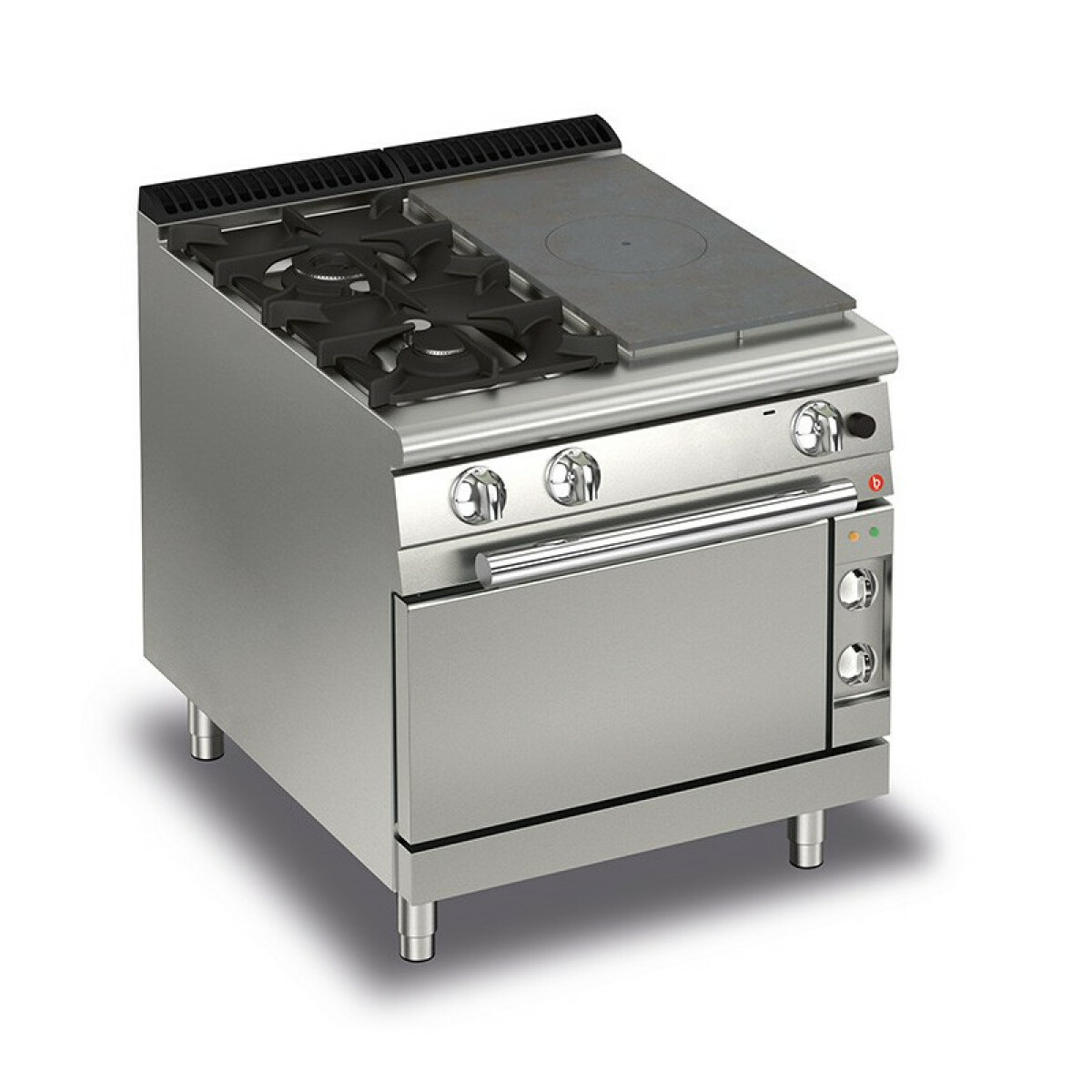 Fourneau à Gaz sur Four Electrique – 2 feux vifs + 1/2 plaque coup de feu – P 700 – 22,5 kW – Baron