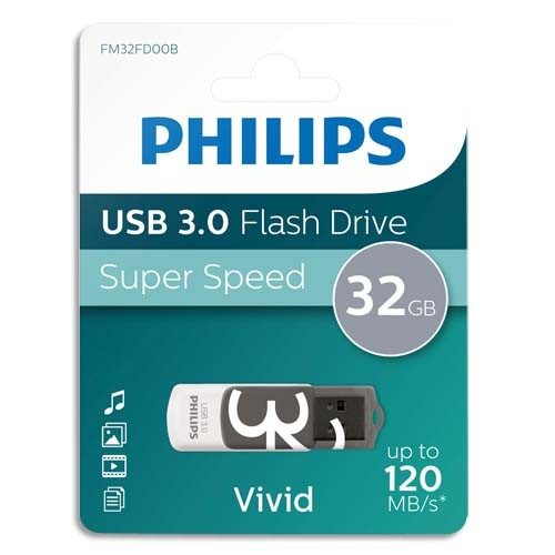 PHILIPS CLÉ USB 3.0 VIVID 32GO BLANC/GRIS FM32FD00B/10 + REDEVANCE