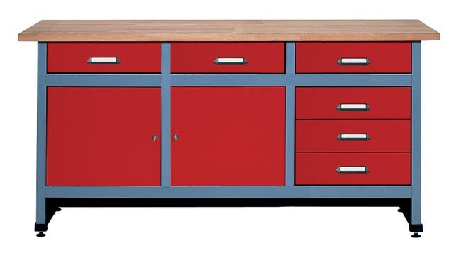 Etabli de mécanicien KUPPER, 170 cm, rouge, 6 tiroirs et 2 portes