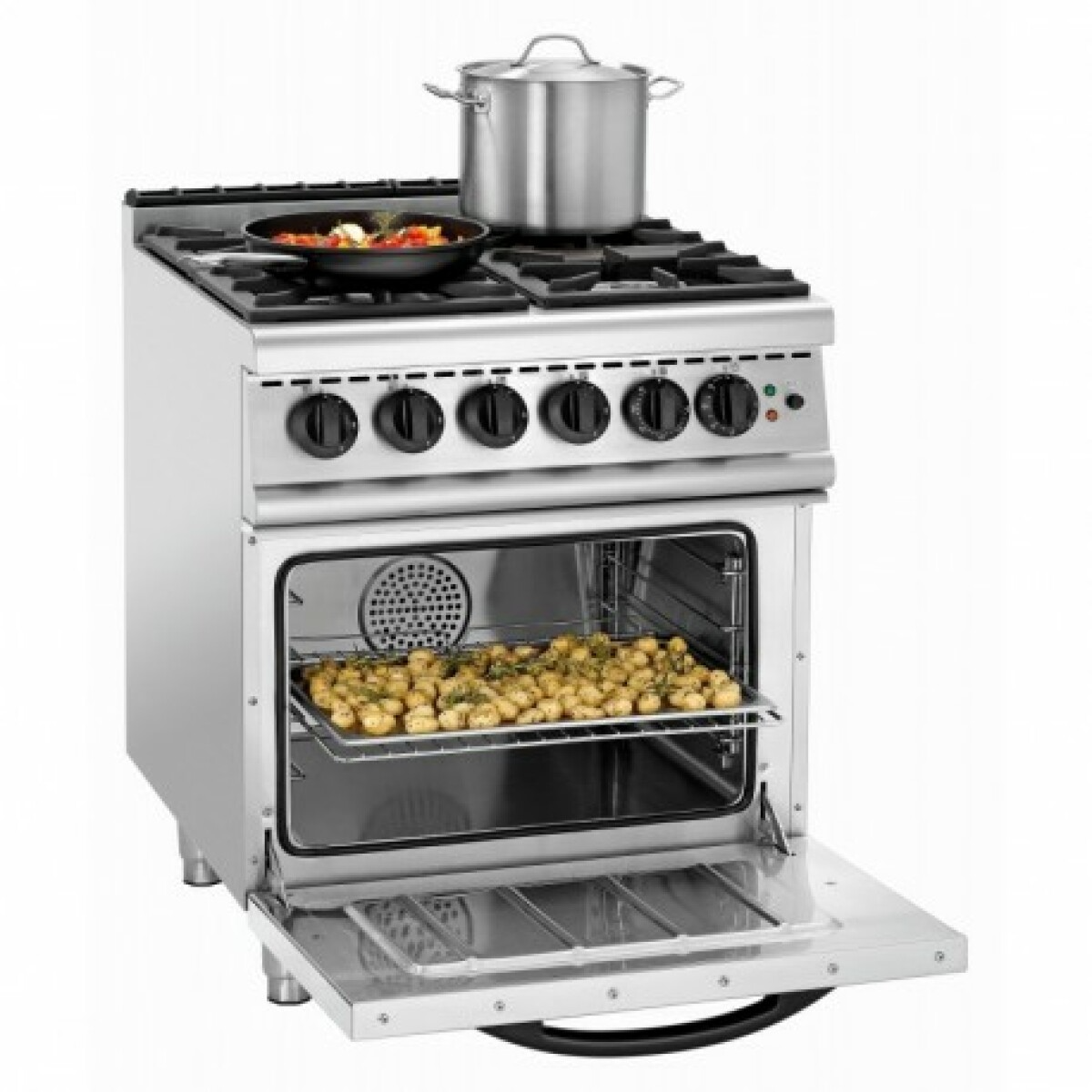 Piano de cuisson à gaz 4 brûleurs 21kW – four électrique à convection 3,1 kW – Bartscher