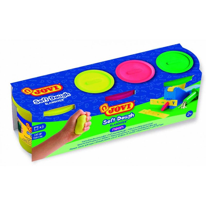 Pack de 3 pots pâte à modeler fluo Blandiver 110gr – Jovi