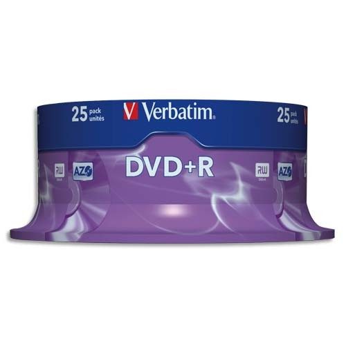VERBATIM TOUR DE 25 DVD+R 4,7GB VITESSE D’ÉCRITURE 16X + REDEVANCE 43500