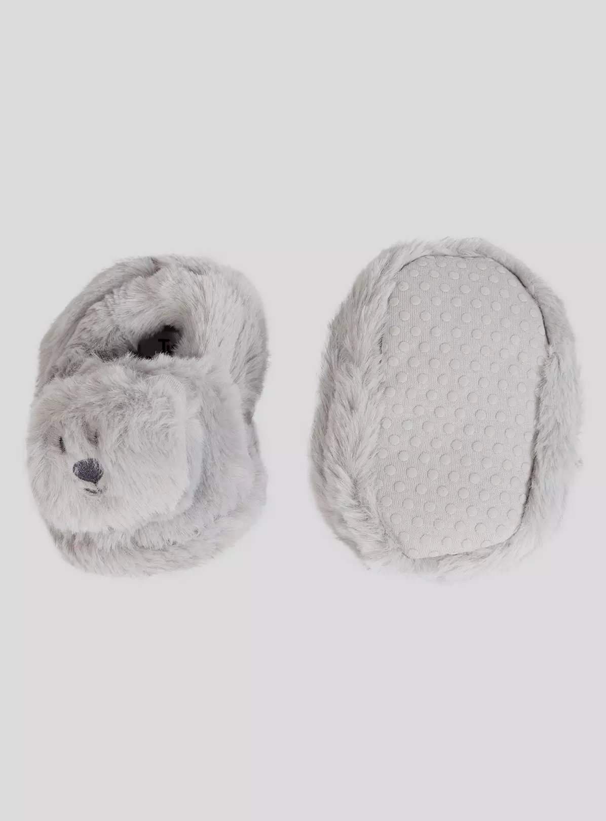 Grey Faux Fur Bear Rattle Slippers – 18-24 months