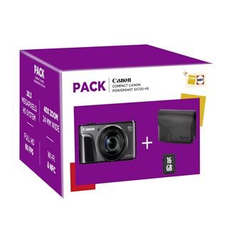 Pack Fnac Appareil photo compact Canon PF PowerShot SX 720 HS Noir + Etui + Carte mémoire SD 8 Go