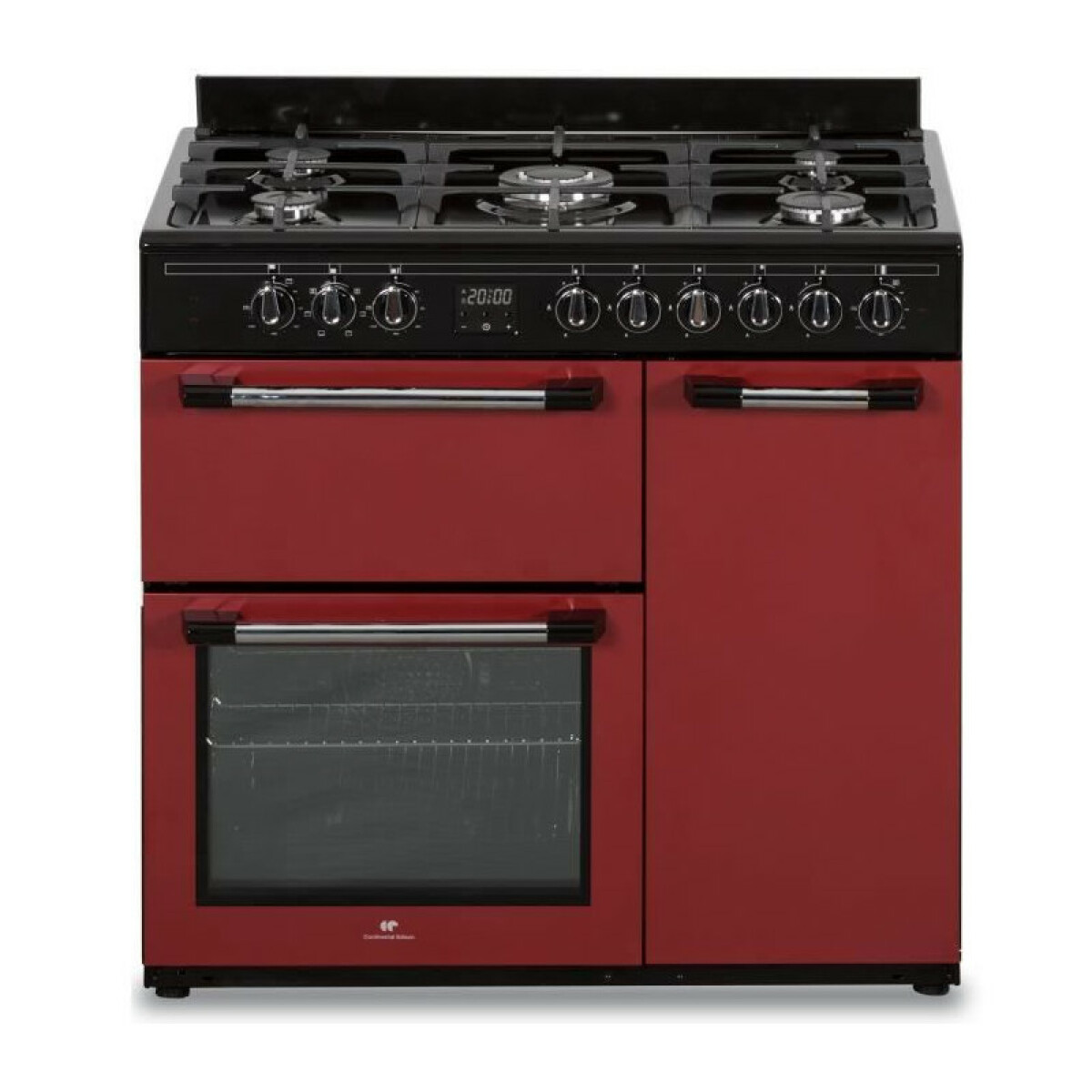 Cuisiniere piano gaz 3 fours electriques CONTINENTAL EDISON CECP903FBXD 5 feux – Bordeaux – Largeur 90 cm