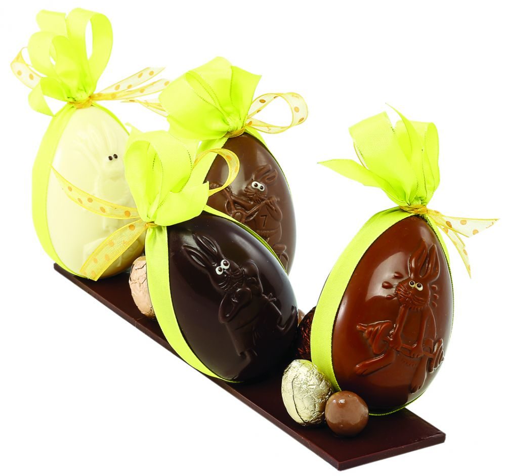 Moule chocolat Demi coquille décorée lapins