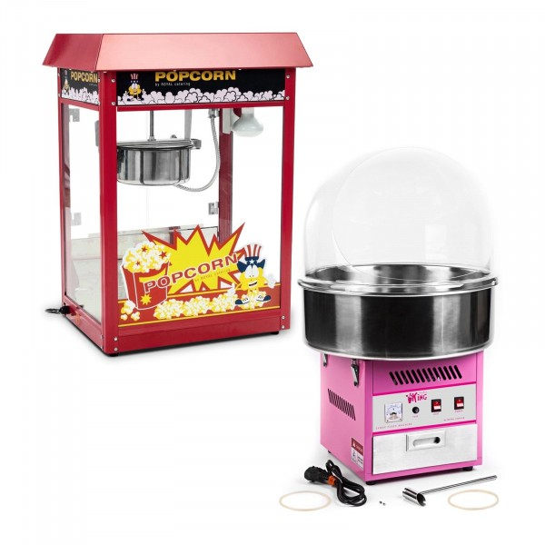 Kit machine à popcorn et machine à barbe à papa – 1 600 W / 1 200 W – Coupole de protection comprise