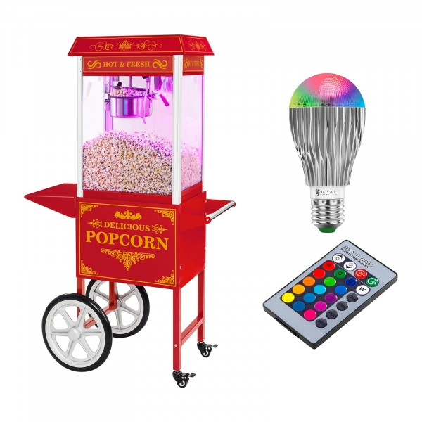 Set machine à popcorn avec chariot et ampoule LED – Allure rétro – Rouge