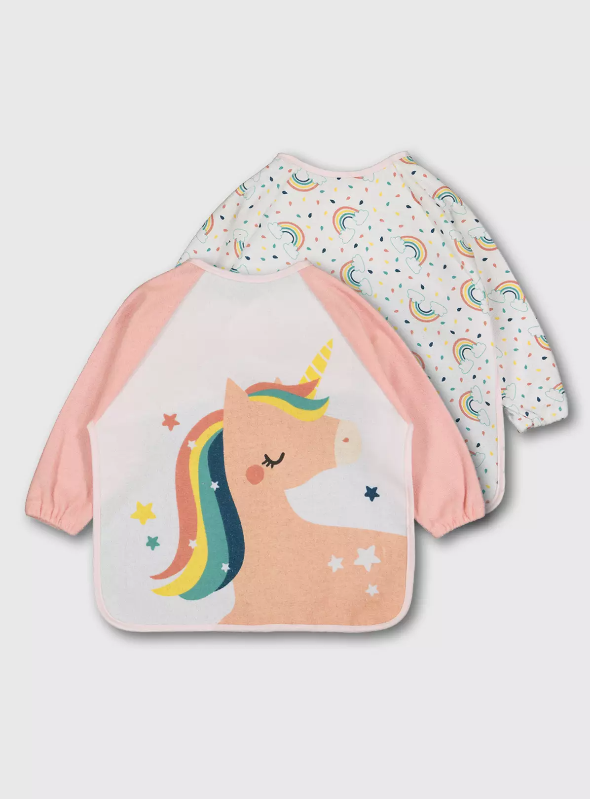Unicorn & Rainbow Long Sleeve Bibs 2 Pack – One Size