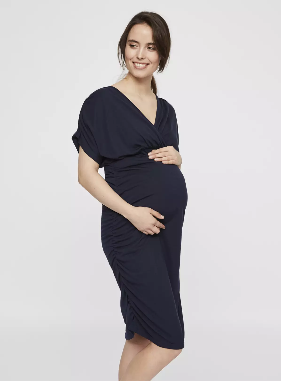 Navy Jersey Gathered Maternity Dress – 14