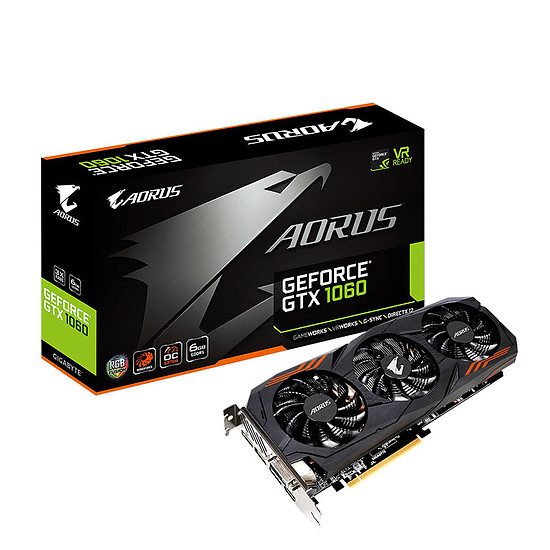 Gigabyte Aorus GeForce GTX 1060 – 6 Go GeForce GTX 1060, 1607 MHz (1632 MHz OC Mode), PCI-Express 16x, 6 Go, 8008 MHz