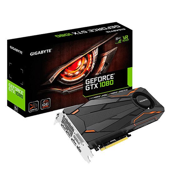 Gigabyte GeForce GTX 1080 Turbo OC – 8 Go GeForce GTX 1080, 1632 MHz (1657 MHz OC Mode), PCI-Express 16x, 8 Go, 10 010 MHz
