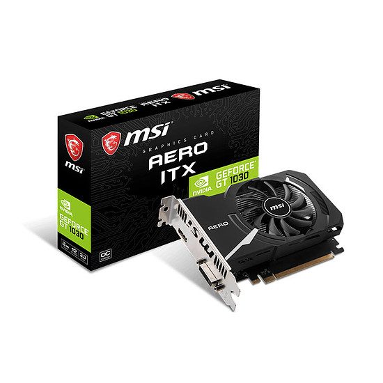 MSI GeForce GT 1030 Aero ITX OC – 2 Go DDR4 GeForce GT 1030, 1189 MHz, PCI-Express 16x, 2 Go, 2100 MHz