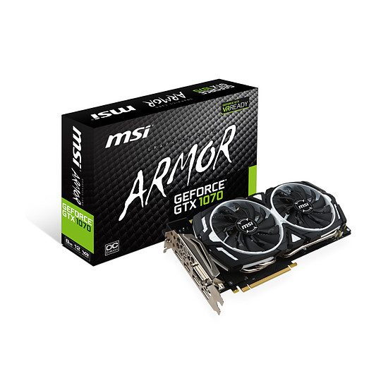 MSI GeForce GTX 1070 Armor OC – 8 Go GeForce GTX 1070, 1556 MHz, PCI-Express 16x, 8 Go, 8008 MHz