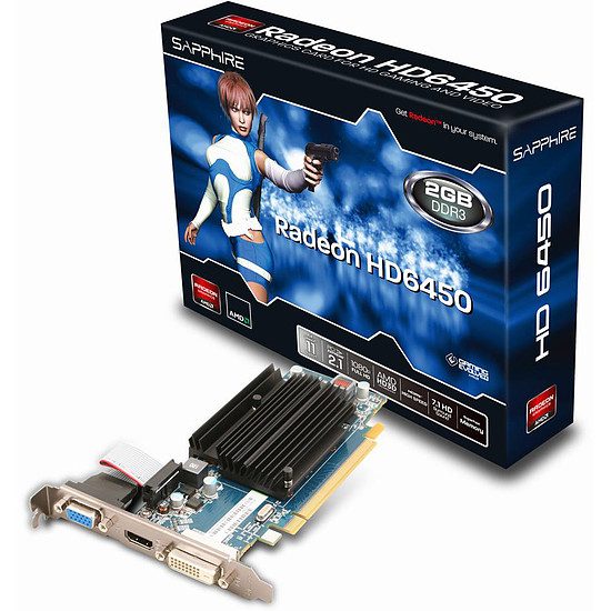 Sapphire Radeon HD 6450 – 2 Go Radeon HD6450 , 625 MHz, PCI-Express 16x, 2 Go, 1334 MHz