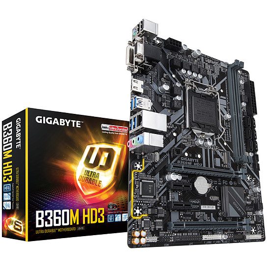 Gigabyte B360M HD3 Jeu, Socket 1151, Intel B360, 2 ports PCI-Express 16x, 2666 MHz (DDR4), SATA Revision 3.0 (6 Gb/s), 1