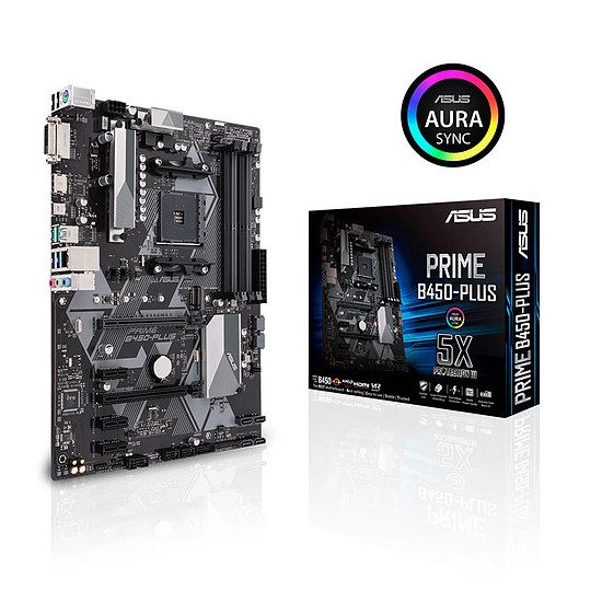 Asus PRIME B450-PLUS Jeu, Socket AM4, AMD B450, 2 ports PCI-Express 16x, 3200 MHz (DDR4), SATA Revision 3.0 (6 Gb/s), 1